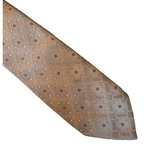 Prince Consort Golden Clasp Tie Tan Geometric Square Pattern Vintage‎ Mens Silk